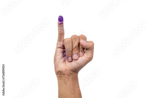 Purple ink is applied to the little finger to mark the end of the Indonesian presidential election