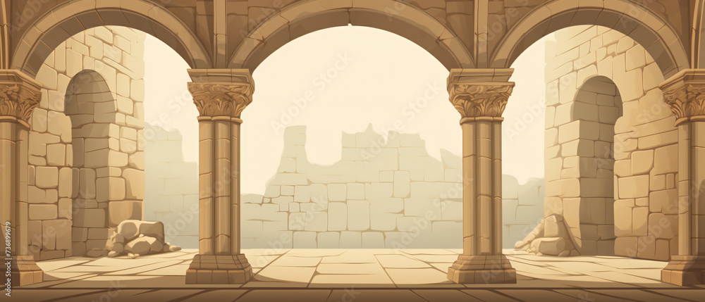 Vector background or texture: An ancient arcade. - obrazy, fototapety, plakaty 