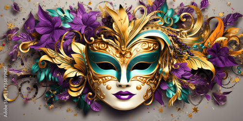 Wallpaper Mural Carnival mask with colorful feathers on abstract blurred background. Torontodigital.ca