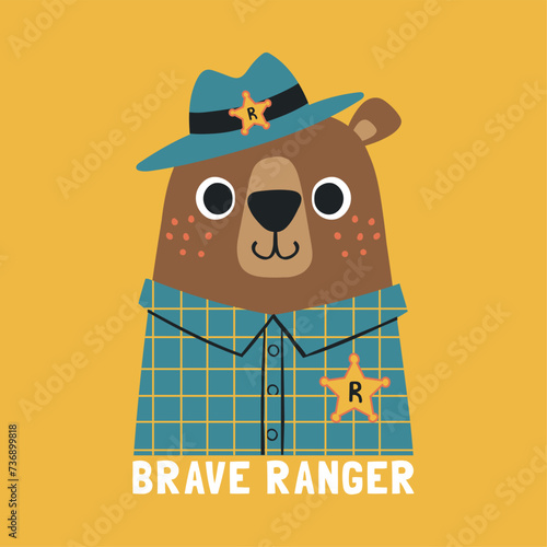 cute forest ranger bear drawing as vector