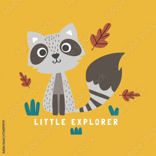 cute raccoon drawing as vector for baby fashion