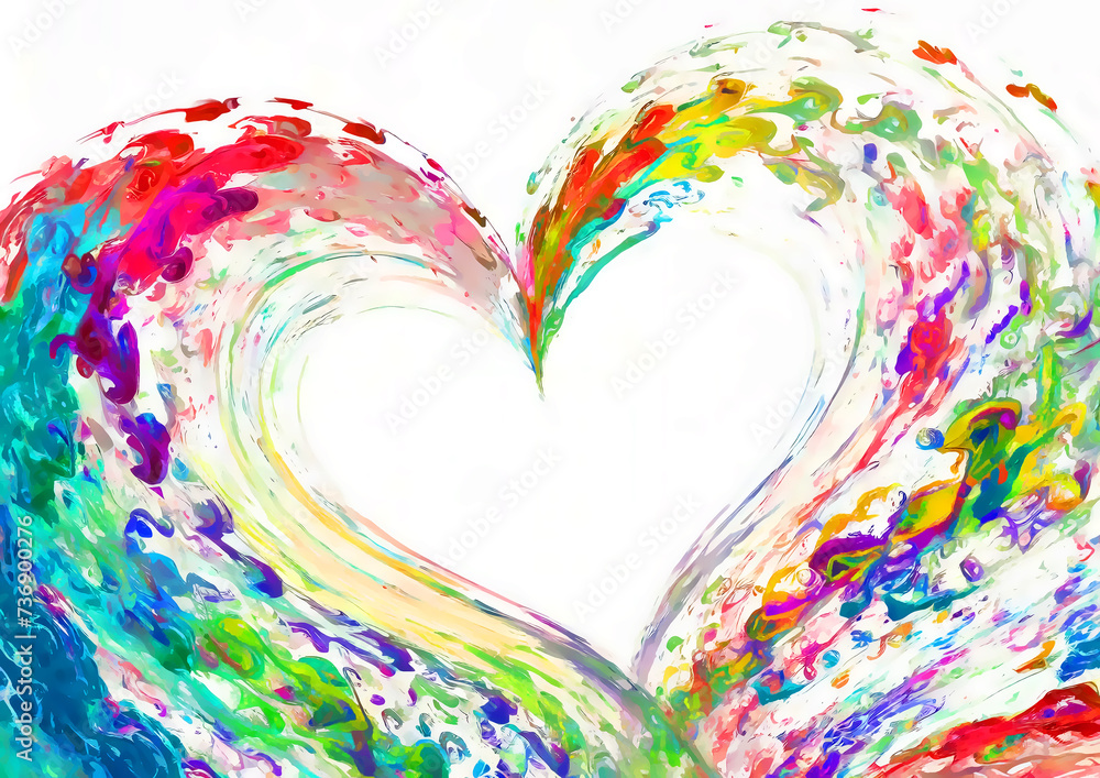 Fototapeta premium ハート形の波としぶきのイラスト