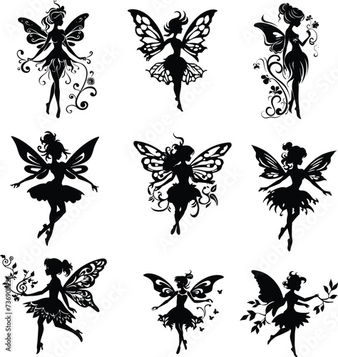 fairy silhouette  set, vector illustration 
