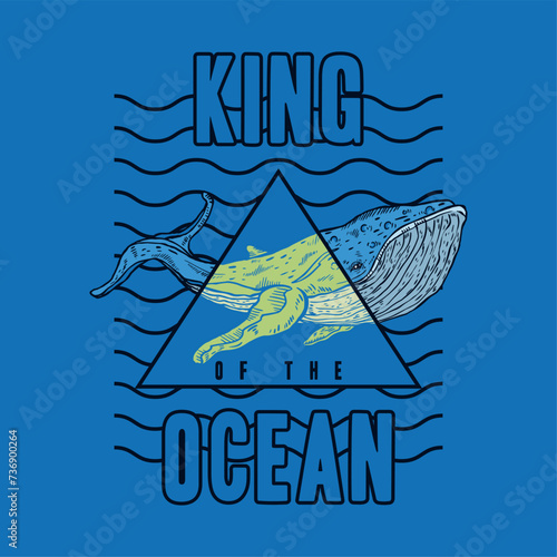 tee print design with big whale drawing as vector