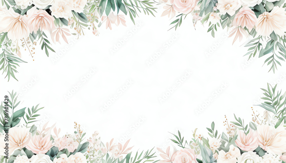 Watercolor flower abstract art on white horizontal background