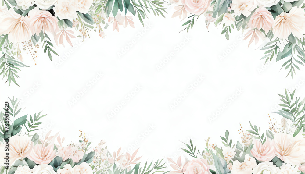 Fototapeta premium Watercolor flower abstract art on white horizontal background
