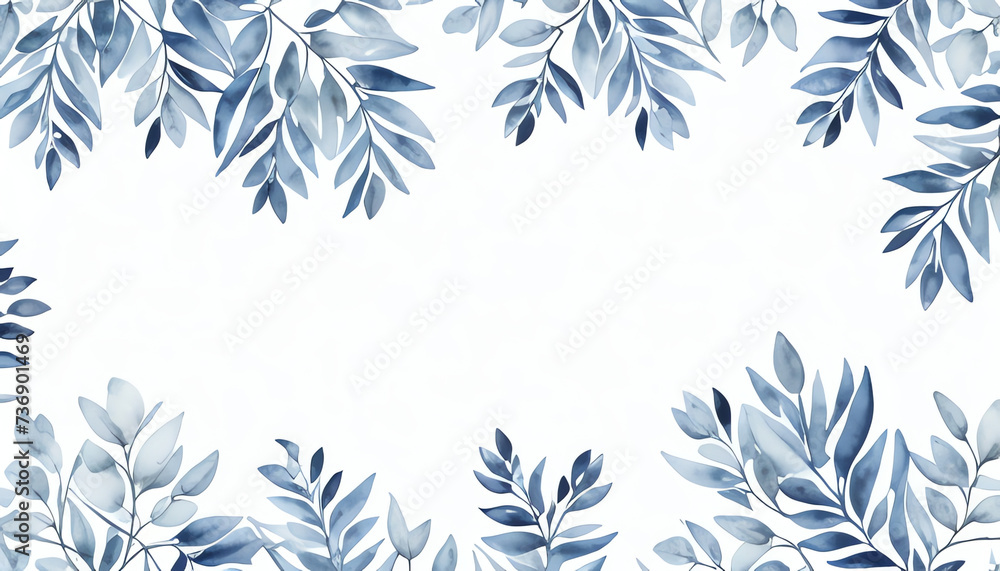 Watercolor blue flowers and leaves frame isolated on white background
 - obrazy, fototapety, plakaty 