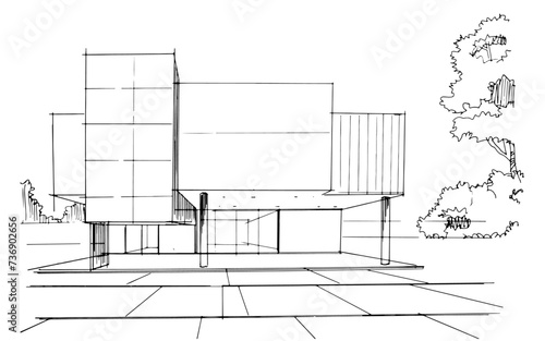 Drawing exterior and interior architectural lines. , Graphic assembly in architecture and interior design work. ,Sketch ideas for interior or exterior designs.