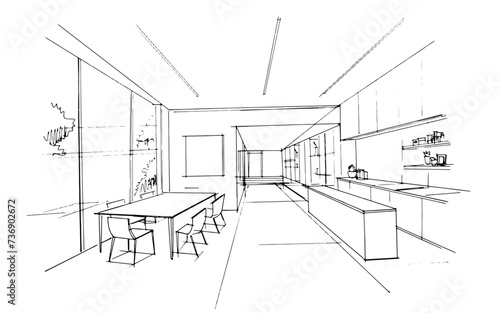 Drawing exterior and interior architectural lines. , Graphic assembly in architecture and interior design work. ,Sketch ideas for interior or exterior designs.