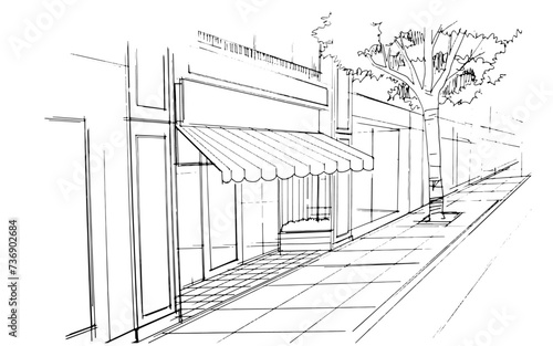 building line sketch shop showroom. , Graphic assembly in architecture and interior design work. ,Sketch ideas for interior or exterior designs.