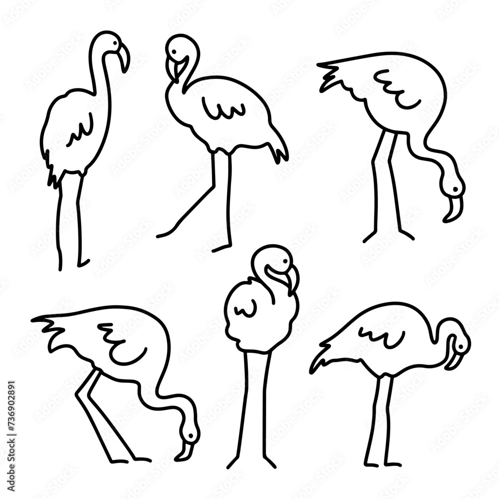 Obraz premium Set of abstract flamingos. Line drawing minimalist design. Hand drawn art.