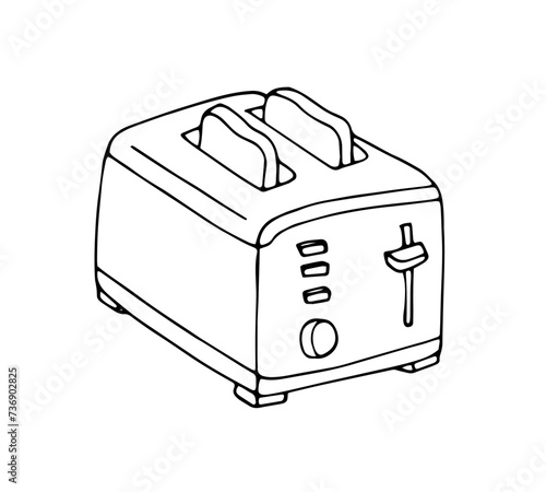 Hand-drawn toaster. Kitchen utensils. Isolated vector illustration on white background.