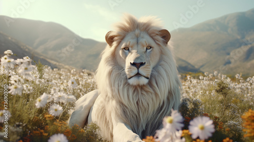 White lion blending into the wild landscapes. © Ashley