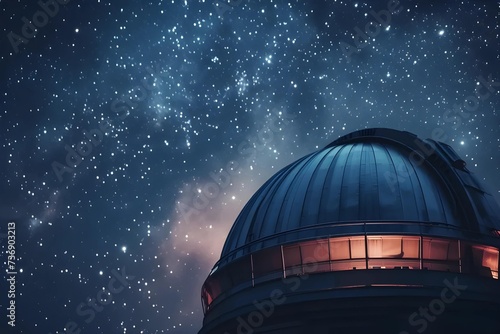 High-quality stock image of a space observatory under the starlit sky, dome open, telescope peering into the cosmos, symbol of human curiosity. photo