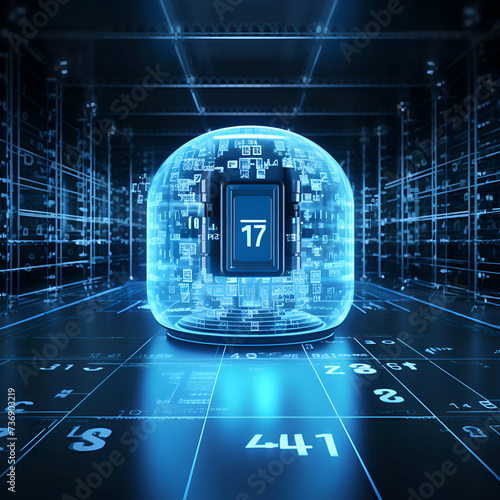 3d rendering of a hologram with binary code on a blue background