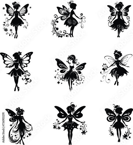 fairy silhouette set, vector illustration 