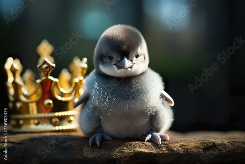 stylist and royal Cute baby penguin . Flat representation of a penguin, space for text, photographic