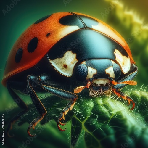 ladybug on a green leaf photo