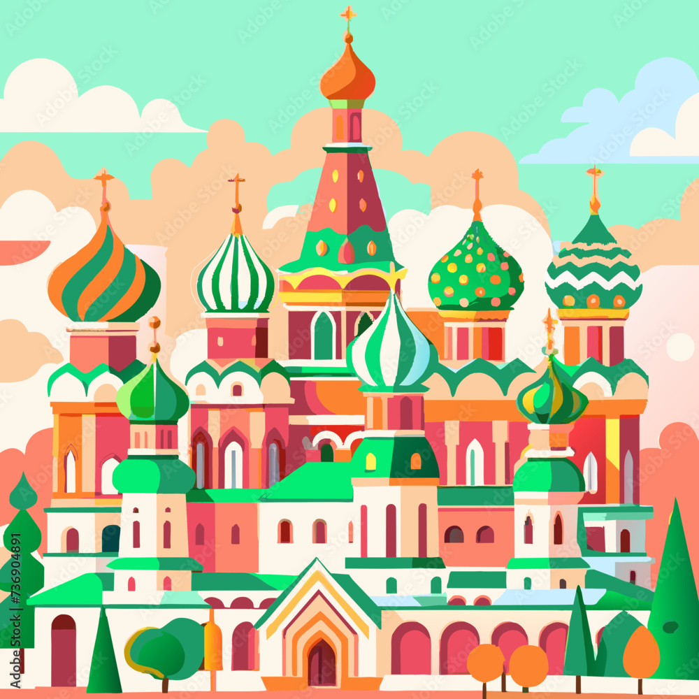 Saint Basil's Cathedral in Moscow Russia colorful vector