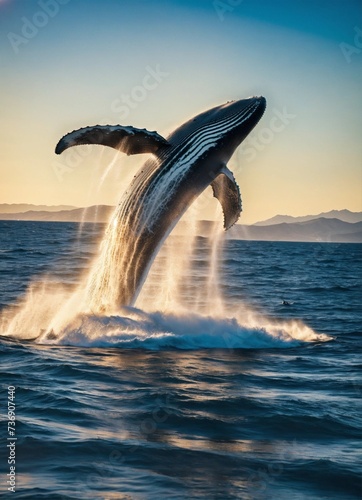 National geographic award winning drone photograph of a humpback whale spraying and spouting water above the surface 