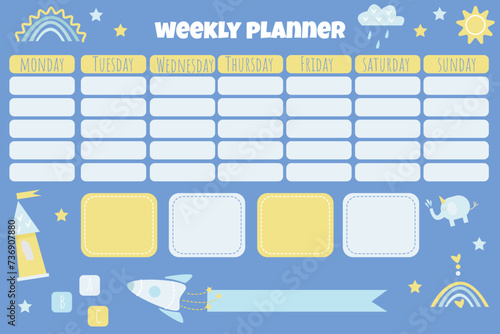 Funny weeklly planner for kids with pretty elements