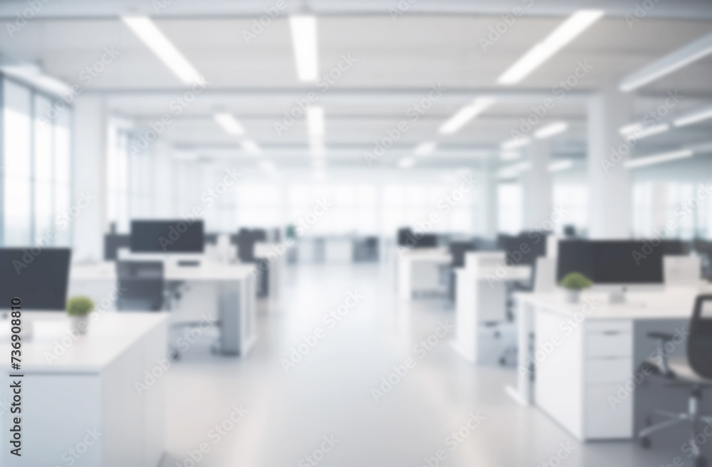 Blurred empty modern office. Defocused abstract light bokeh business eco open space interior background design. Corporate strategy, finance, operations, marketing. Tables with computers blur focus Blurred empty modern office. Defocused abstract light bokeh business eco open space interior background design. Corporate strategy, finance, operations, marketing. Tables with computers blur focus