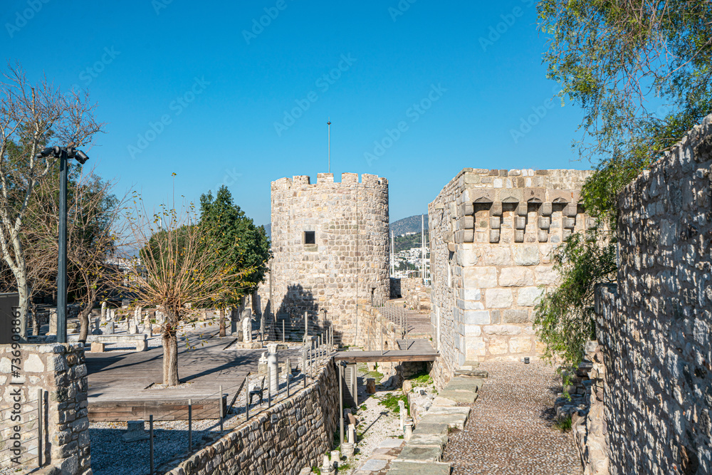The amazing views of walls and towers of The Bodrum Museum of Underwater Archaeology, which  was established in The Bodrum Castle in 1964.