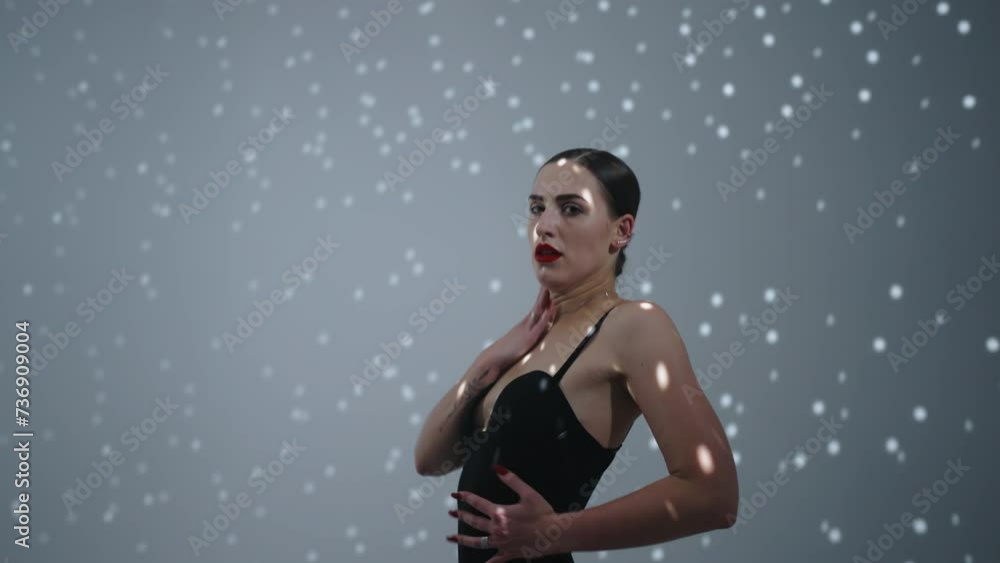 Professional Female Dancer Dancing Modern Choreography In Studio, Portrait Shot In Motion Professional Female Dancer Dancing Modern Choreography In Studio, Portrait Shot In Motion