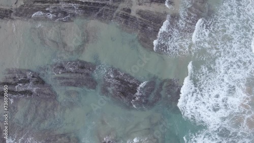 Drone Aerial Atlantic Ocean Seascape and Coastline Cliffs Top Down View, Texture Background Clip, Shot in Sagres, Algarve Destination Region, Portugal.