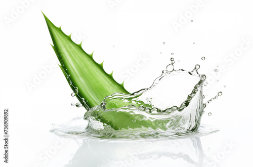 aloe plant gel water splash on white background