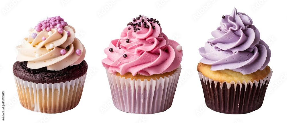 Set of assorted cupcakes isolated on white or transparent background. Set of assorted cupcakes isolated on white or transparent background.