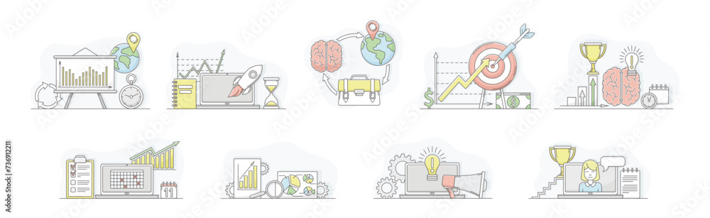 Business Process and Startup Project Linear Vector Set Business Process and Startup Project Linear Vector Set