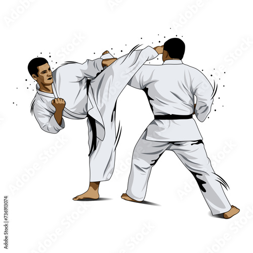 fighting training in Karate. Karate is a martial art originating from Japan. vector illustrator
