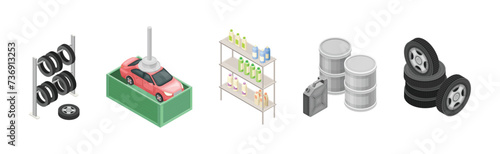 Auto Service and Car Diagnostic Isometric Vector Set