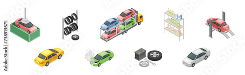 Auto Service and Car Diagnostic Isometric Vector Set
