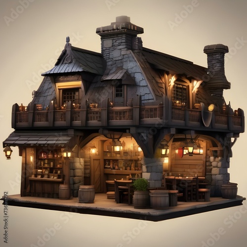 Fantasy tavern, Bustling tavern filled with adventurers, minstrels, and mysterious patrons5