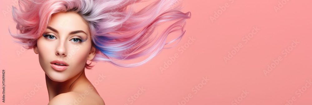 Portrait of a girl with colored hair, banner