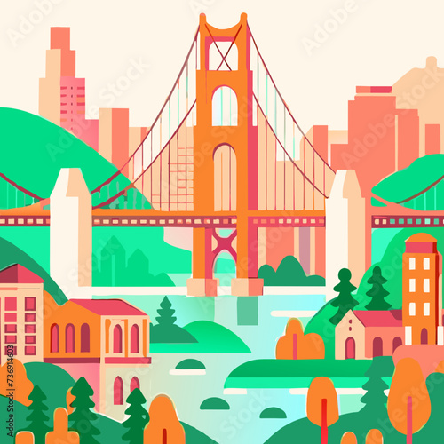 Golden gate bridge in San Francisco California colorful vector
