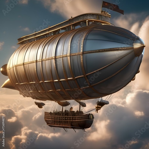 Fantasy airship, Magnificent airship soaring through the clouds with billowing sails and ornate steam-powered engines3