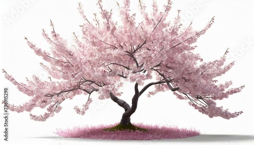 Tree covered with pink flowers on a white background