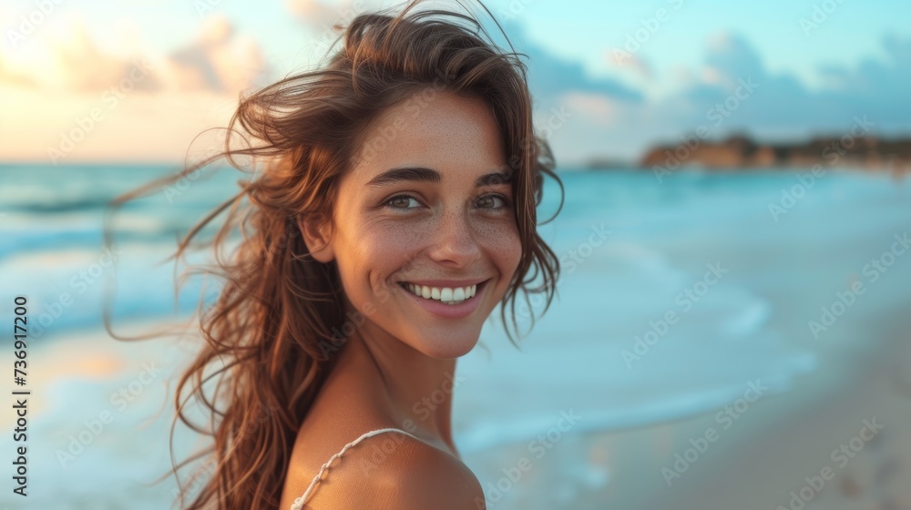 Smiling Woman on Beach