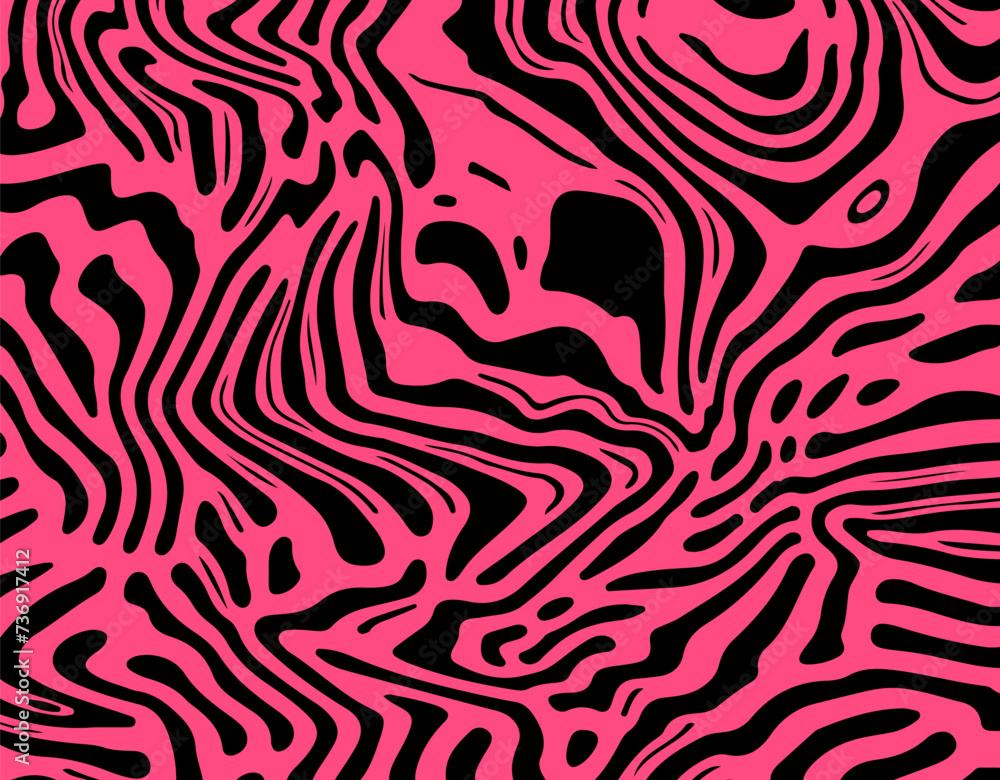 Black and pink abstract geometric distorted pattern. Psychedelic op art style.