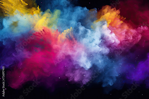 colorfull background of smoke, holy powder. mixed rainbow powder. concept of make-up, decorative cosmetics © Irina