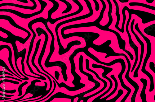 Black and pink abstract geometric distorted pattern. Psychedelic op art style.