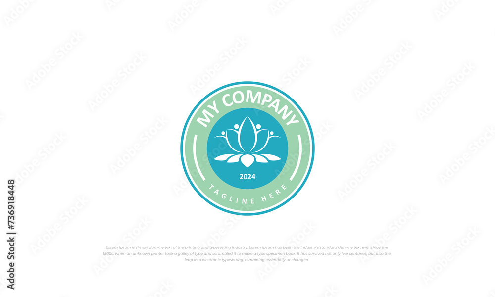 badge, emblem logo combination of abstract lotus flower and people badge, emblem logo combination of abstract lotus flower and people