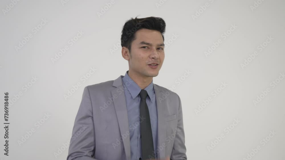 White collar worker show positive emotion on white background. White collar worker show positive emotion on white background.
