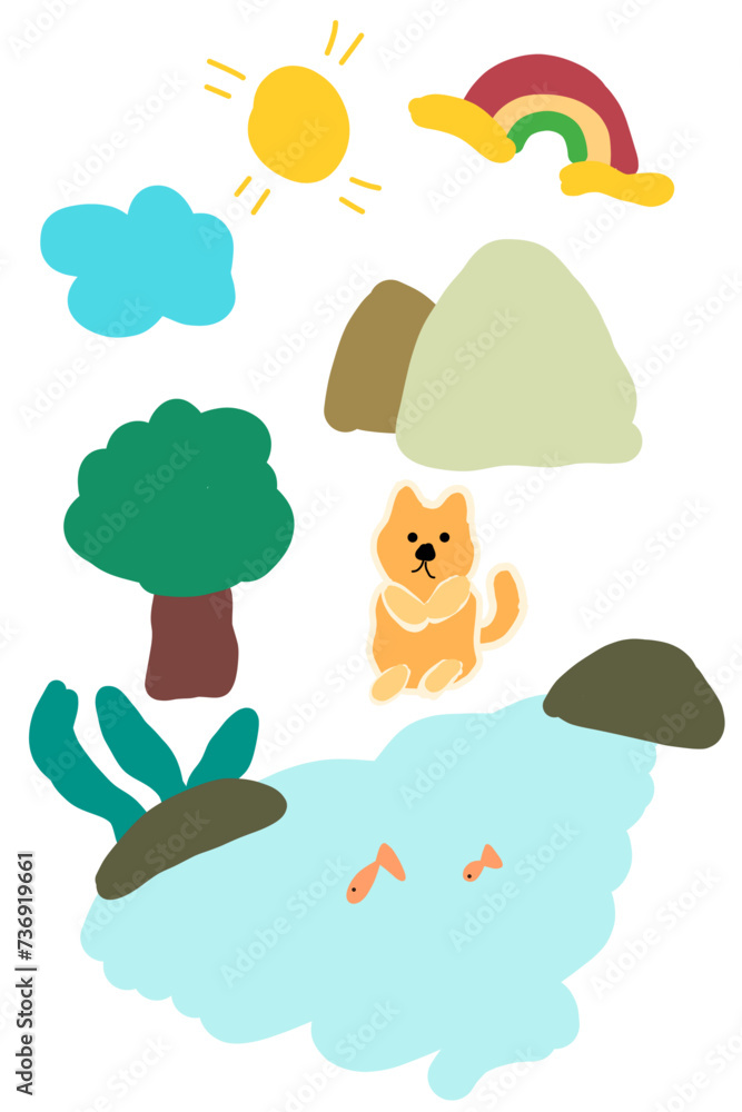 Naklejka premium children drawing of dogs playing in nature