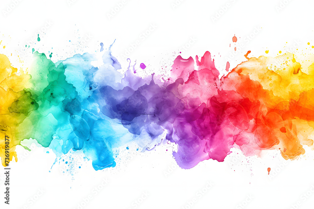 White background with colorful paint splashes and ink drops, featuring various shapes and colors in an artistic illustration