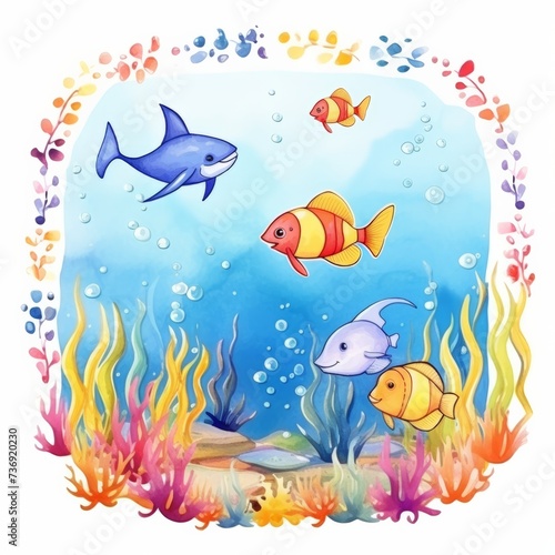 cute watercolor card with aquarium
