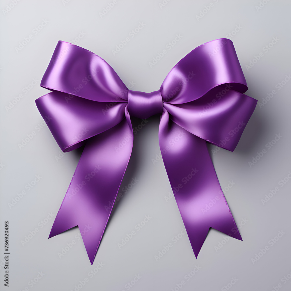 Purple bow on a gray background. 3d rendering. top view Purple bow on a gray background. 3d rendering. top view